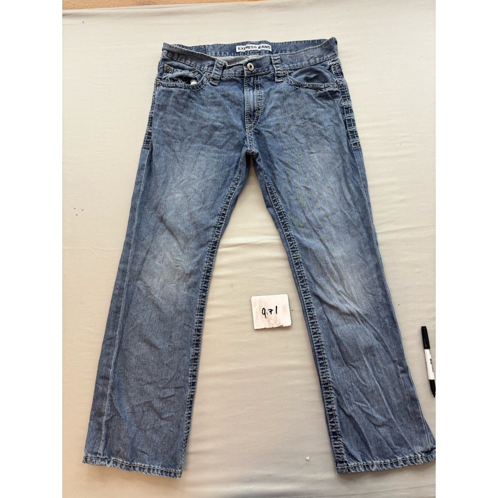 Express Jeans Rocco Slim Fit Boot Cut Blue Denim Mens 34x30 Medium Wash